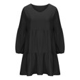 thumbnail image 4 of CFLVAEK Robes Mini à Étages Smockées pour Femmes Couleur Unie Robe à Manches Longues Décontractée Col en V Robes de Plage Noir P, 4 of 6