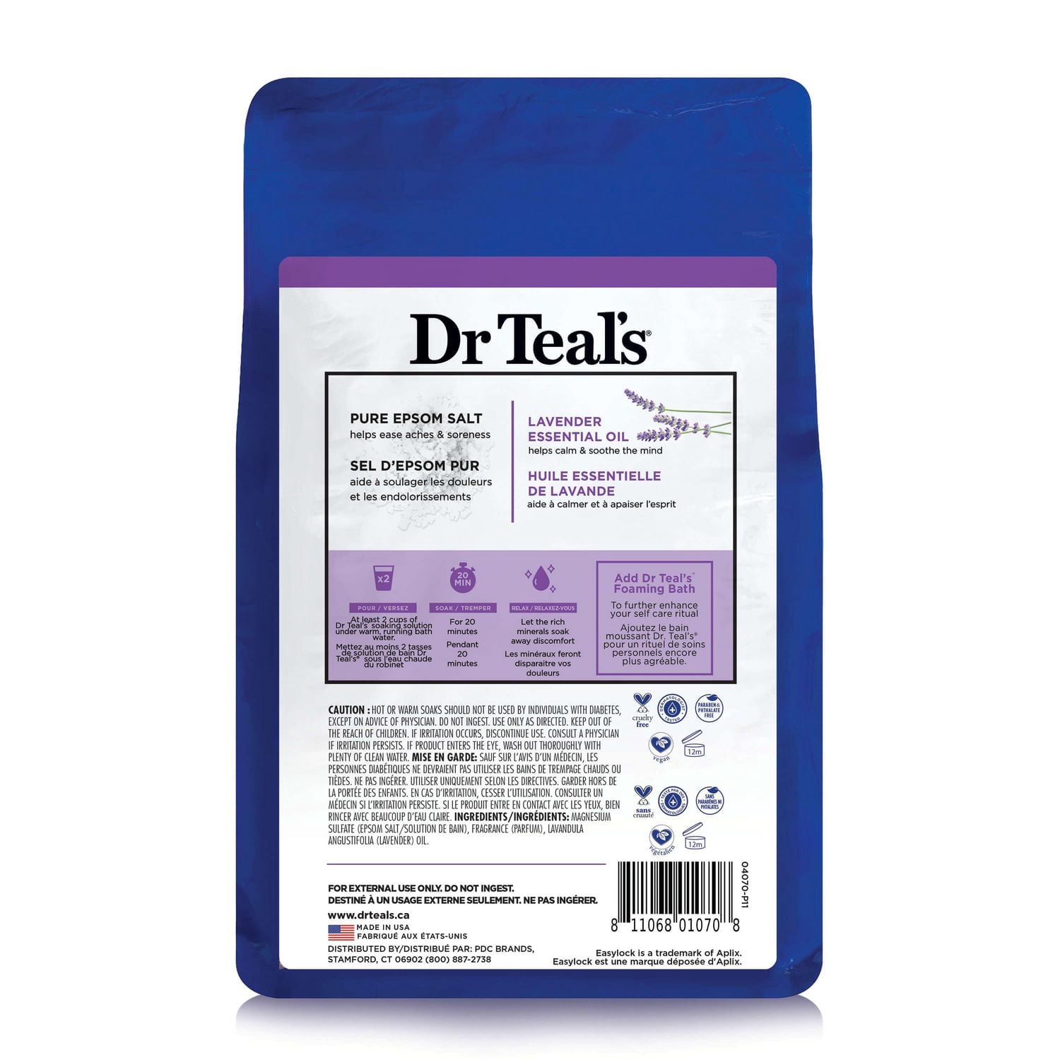 Dr Teal's Solution de bain au sel d'epsom pur, Apaiser et Dormir de Lavande Huile Essentielle, 1.36kg