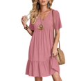 thumbnail image 2 of Soldes du Printemps 2024!Hontri Robes pour Femmes Robe d'Été Robes en Lin pour Femmes Robe T-Shirt Décontractée Manches Courtes Col en V Robe Midi Ligne A Rouge,P, 2 of 6