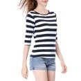 thumbnail image 4 of INSPIRE CHIC T-Shirt à Manches au Coude pour Femme Col Rond Coupe Ajustée Basique Rentrée des Classes Décontracté Imprimé T-Shirt Blanc Bleu Foncé m, 4 of 8