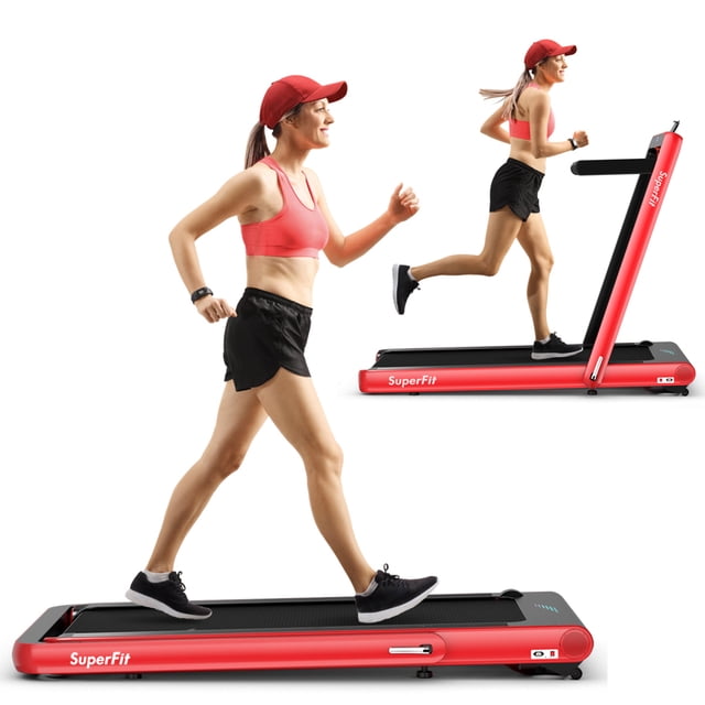 Gymax Tapis Roulant Pliant 2 en 1 4,75 Hp Machine de Course avec Appli et Télécommande Rouge