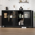 thumbnail image 3 of Jotoa 55" Farmhouse Sideboard Buffet with Glass Doors  with Storage  for Kitchen, Dining & Living Room, 3 of 7