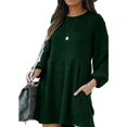 thumbnail image 1 of Jupe en Tricot Côtelé pour Femmes, Manches Lanterne, Col Rond, Robe Courte, Chandail-Over, Jupe Chandail avec Poches, Automne Hiver, Jupe du Bas, 1 of 5