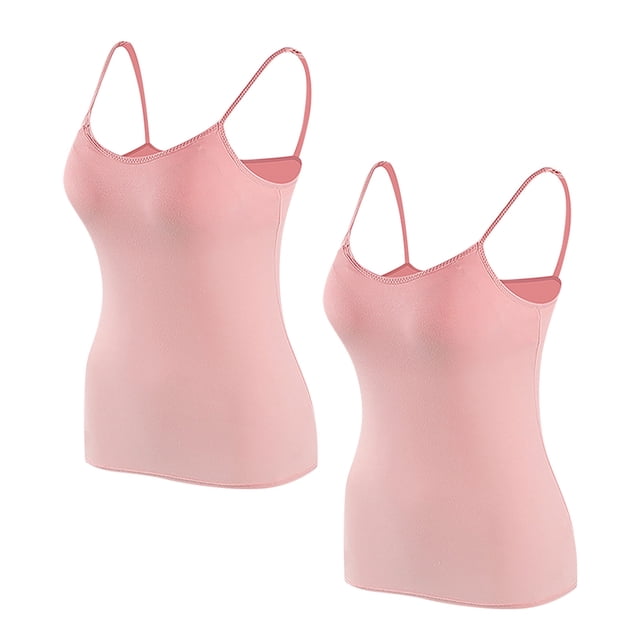 Timegard Camisoles pour Femmes 2 Pcs avec Soutien-Gorge Intégré Col Rond Bretelles Spaghetti Ajustées Douces Maillots de Corps Décontractés Hauts de Pyjama