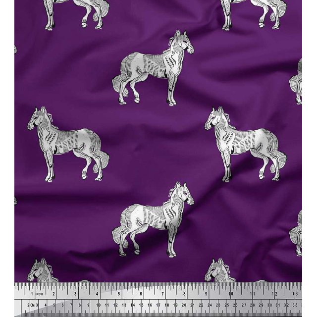 Soimoi Modal Satin Fabric Horse Block Print Sewing Fabric Yard 42 Inch Wide