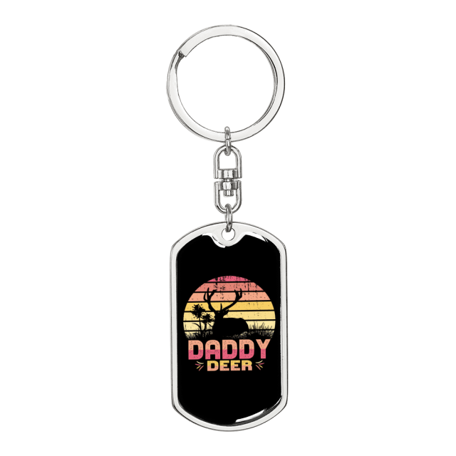Deer Daddy Stainless Steel or 18k Gold Premium Swivel Dog Tag Keychain