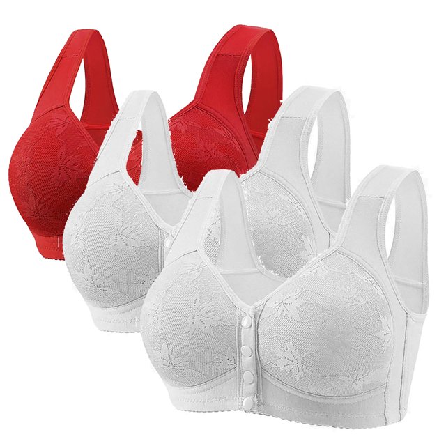 Yanlir 3PCS Bras for Women's No Underwire Wireless Bras Front Button Design Push Up Full Coverage Adjustable Straps U Shaped Back Comfortable Everyday Bra(White#1,4XL)