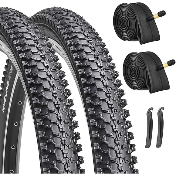 2-Pack Mountain Bike Tires Set: 20/24/26/27.5-inch Folding Replacement High-Performance Wear-Resistant Bicycle Tires and Pair Inner Tubes with Tire Levers for MTB Off-Road Bike
