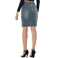 thumbnail image 3 of Unique Bargains Women's Basic Distressed High Waist Ripped Hem Washed Denim Skirt, Blue Grey, S, 3 of 6