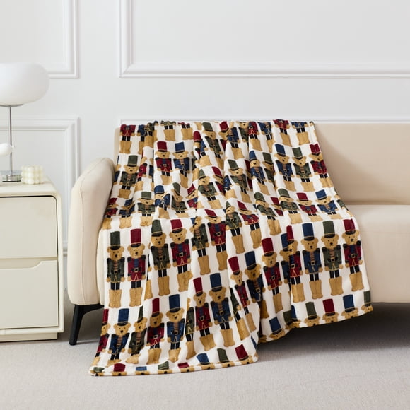Holiday Time Plush Throw Blanket Nutcracker, 50 in x 60 in