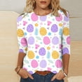 thumbnail image 1 of Babysbule T-Shirts de Pâques pour Femmes en Liquidation T-shirt de Mode pour Femmes avec Oeufs de Pâques Imprimés Blouse à Manches 3/4 Col Rond Hauts Décontractés, 1 of 3