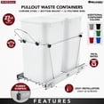 thumbnail image 3 of Rev-A-Shelf Double 27 Quart Sliding Pull Out Waste Containers, Blue/Black, 3 of 8