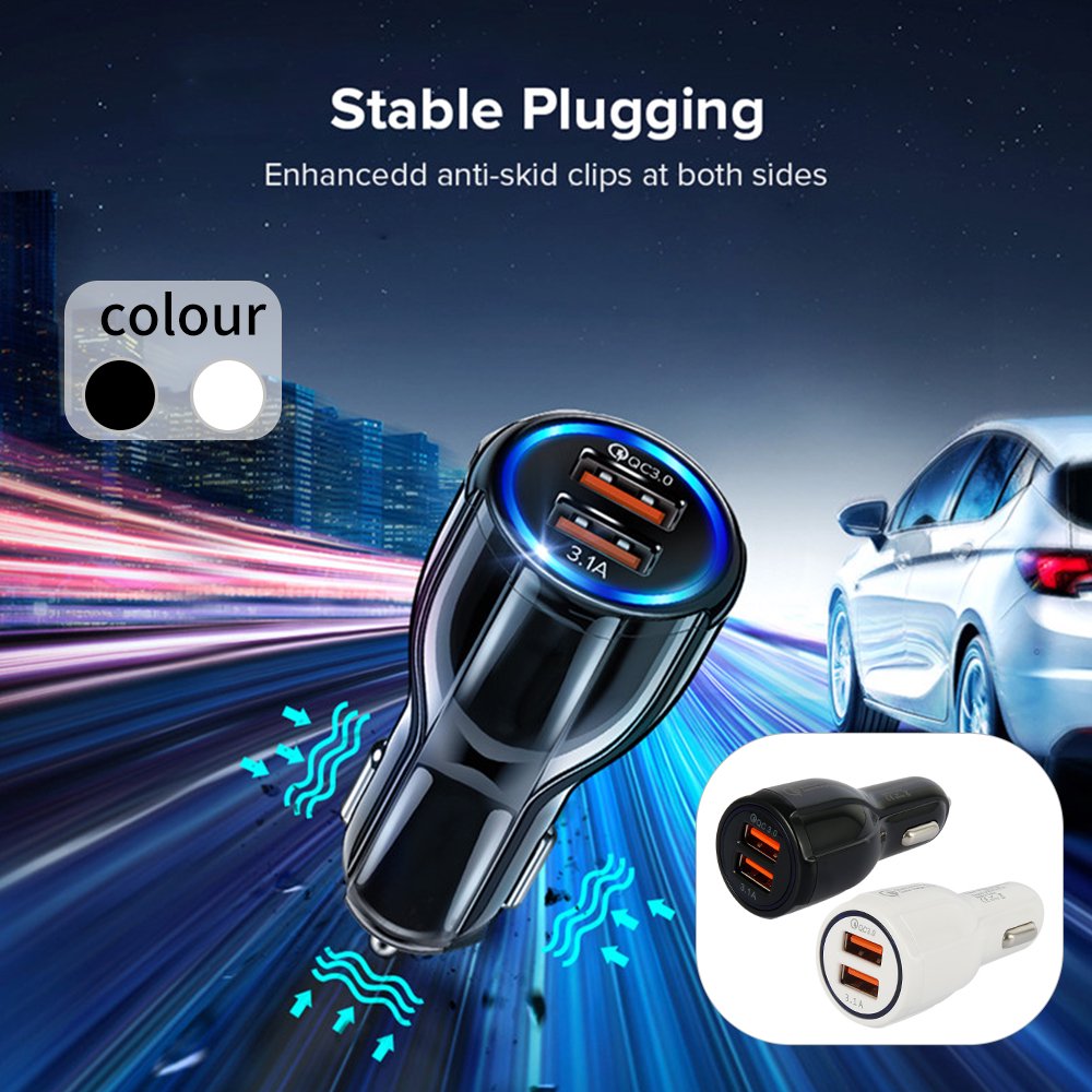 Car Charger Adapter 3.1A Dual Port USB Car Charger Cigarette Lighter USB Adapter Car Phone Charging for   iPod Models