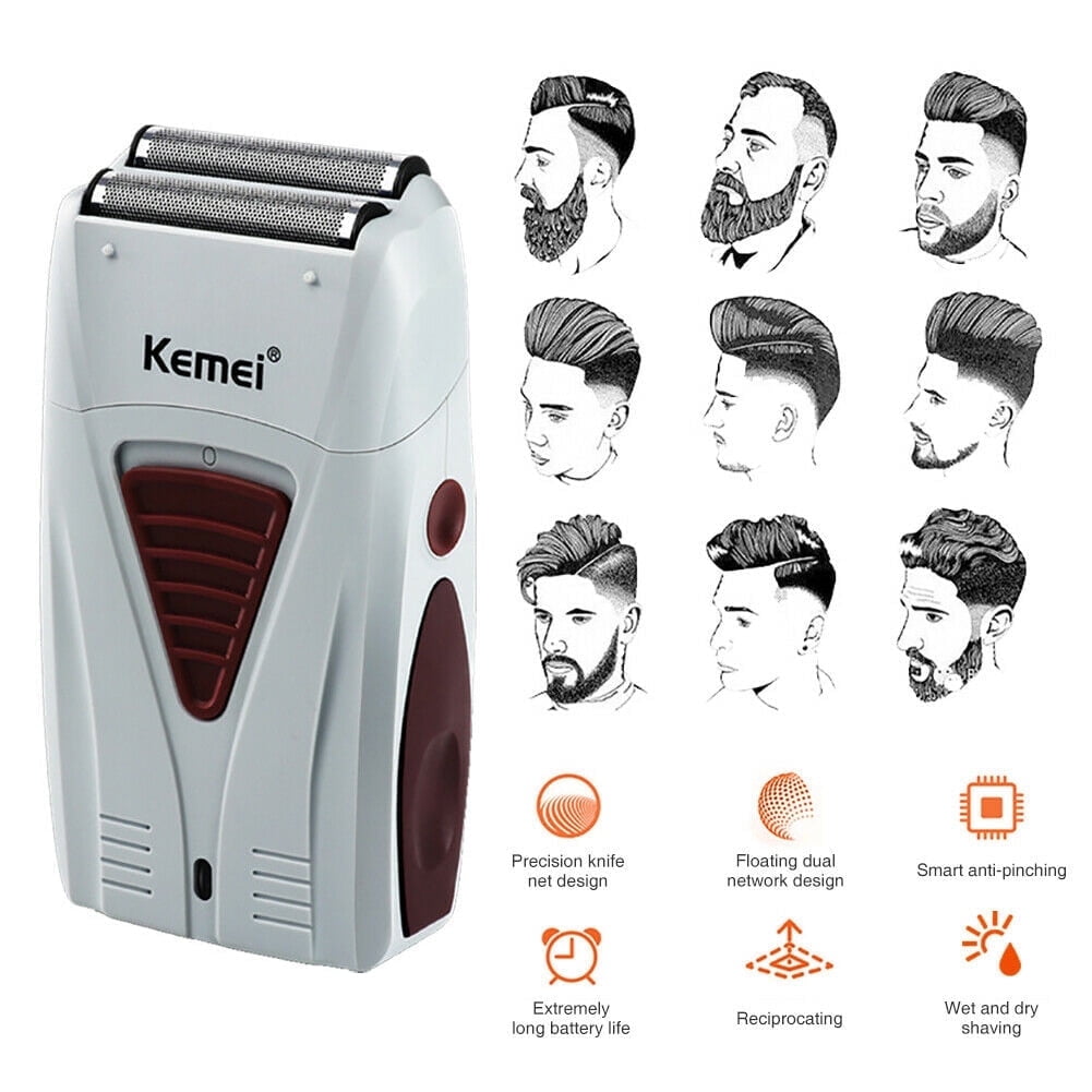 Men Electric Shaver Razor Beard Trimmer Hair Shaving Machine USB Double Net Design Rechargeable Water Wash Shaving and Shaving Head