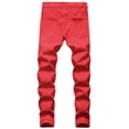 thumbnail image 2 of B91xZ Mens Ripped Jeans Distressed Patchwork Straight Leg Skinny Denim Pants,Red 38, 2 of 4