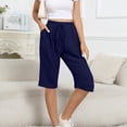 thumbnail image 2 of Timegard Womens Wide Leg Shorts Elastic High Waisted Drawstring Casual Loose Knee Length Pants with Pockets, 2 of 7