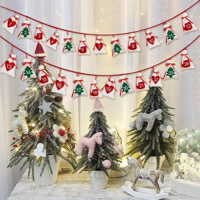 Fabric 30Days Christmas Countdown Advent Calendar Candy Gift Bags Sacks