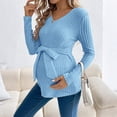 thumbnail image 4 of Women's Long Sleeve Tops Maternity Ribbed Top with Belt, Long Sleeve V Neck, Pregnancy Solid Ribbed Top Maternity Tops for Pregnancy, 4 of 7
