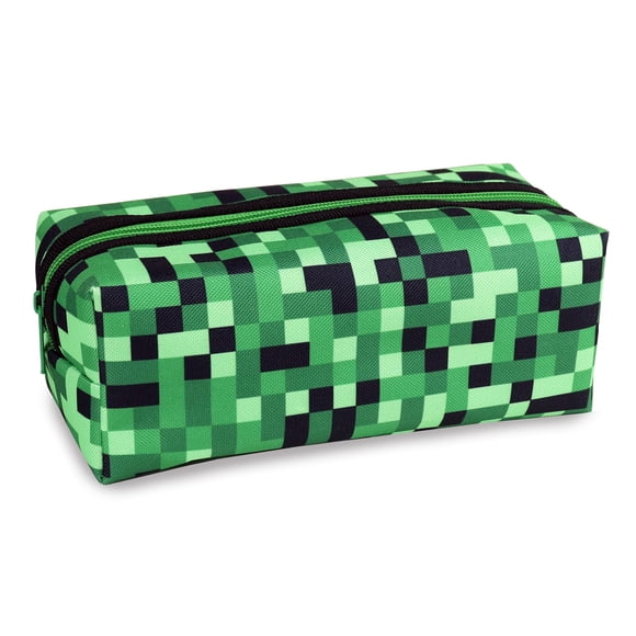Pen+Gear Green Pixel Sporty Pencil Pouch, Polyester, Green Zip, l’école primaire et le premier cycle du secondaire