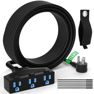Outdoor Extension Cord 50 Ft with 3 Outlets, 12/3 SJTW 3 Prong Grounded Power Cord, 12 Gauge 12AWG Heavy Duty Power Cable, ETL Listed, 15 Amp 125 V 1875 W-Multiple Outlets for I