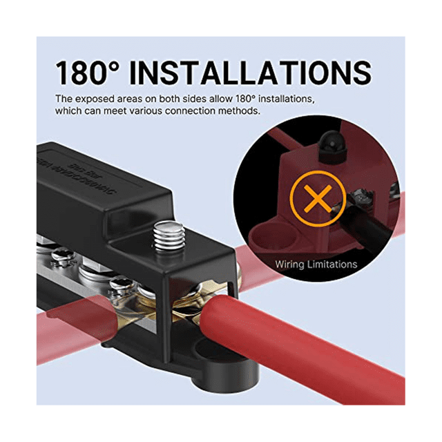 250A 12V Bus Bar Battery Power Distribution Block Car Audio 12 Volt DC Busbar 4 x 3/8Inch Posts 6 x 8 Screws