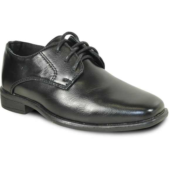 bravo! Boy Classic Lace Up Oxford KING-1KID Dress Shoes Leather Sock Square Toe Black