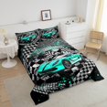 thumbnail image 4 of Erosebridal Ensembles de Literie Voiture de Course pour Ados Grand Lit avec Couette, Insert de Couette Sports Extrêmes pour Garçons Hommes, Noir Cyan, Réversible 3 Pcs, 4 of 7