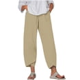 thumbnail image 1 of Timegard Plus Size Pants for Women Elastic Waist Solid Color Comfy Fall Casual Crop Pants with Pockets, 1 of 5