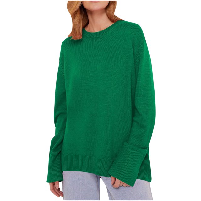 Yuyuzo Womens Sweater Long Sleeve Round Neck Pullover Knitted Tops Winter Fall Casual Loose Solid Color Sweaters