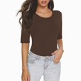 thumbnail image 2 of AherBiu Womens T Shirts Solid Color 1/2 Sleeve Round Neck Summer Slim Tight Stretchy Comfy Basic Tops Tshirts, 2 of 6