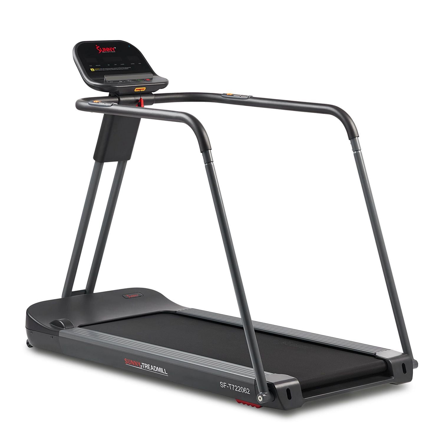 Sunny Health & Fitness Endurance Cardio Running Walking Treadmill avec des rampes de sécurité prolongées, faible impact, plateau large et bas, sûr pour la récupération et connectivité Bluetooth amélio