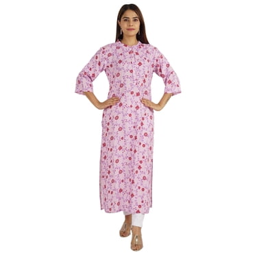 Moomaya Kurti Ethnique Indienne Imprimée pour Femmes, Col Mandarin, Longue Kurta Droite avec Poches