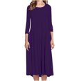 thumbnail image 2 of Pisexur Robe d'Automne pour Femme, Robe Maxi à Manches 3/4, Décontractée, à Cordon, Manches Mi-Longues, Taille Haute, Col Rond, Ample, Longue, avec Ceinture, 2 of 9