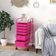 thumbnail image 2 of Costway 6 Drawer Rolling Storage Cart Scrapbook Paper Office Organizer Hot Pink, 2 of 10