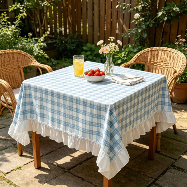 Dvkptbk Nappe à Carreaux Blanche Transparente à Volants Imperméable Housse de Table à Manger