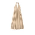 thumbnail image 4 of Elvqul Womens Dress Backless Maxi Dresses Beach Pocket Halter Pullover Cotton Linen Ruched Plain, 4 of 5