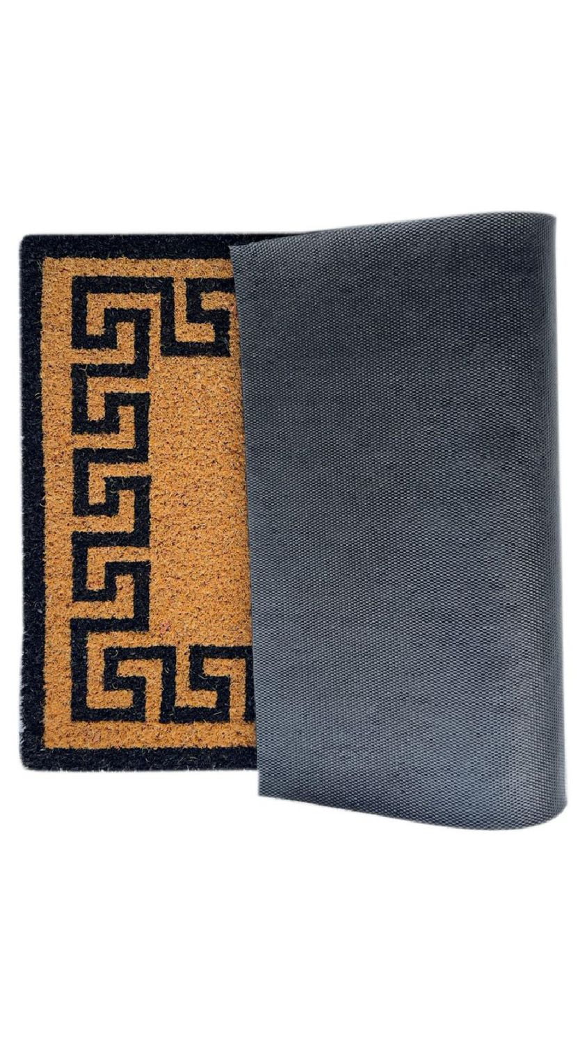 Paillasson en fibre de coco à motif clé grecque de Home Décor Inc. – Fibre naturelle durable, envers antidérapant