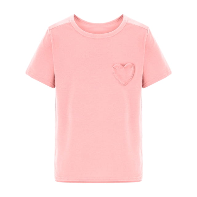T-Shirt d'Été à Manches Courtes pour Filles, Col Rond, Ourlet, Tunique Douce, Hauts, T-Shirts, Rose, 14-15 Ans
