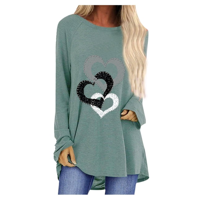 T-shirts à Manches Longues pour Femmes Time And Tru Mode Femme Décontractée Imprimé Col Rond Ample T-Shirt à Manches Longues Haut Blouse Chandail