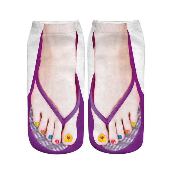 3D Pattern Manicure Print Socks Flip Flop Funny Hidden Running Socks Women Personalized Low Cut Ankle