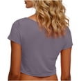 thumbnail image 5 of VSSSJ Hauts Courts pour Femmes Manches Courtes Col Rond Extensible Chandail Décontracté Ajusté Uni Confortable Été Basique T-Shirts Courts Gris Foncé Taille Unique, 5 of 5