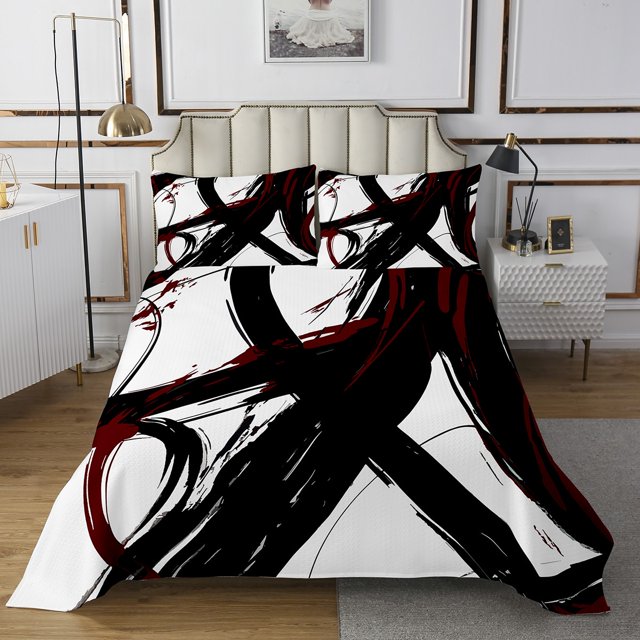 Erosebridal Chic Minimalst Bedspread Sets Queen Size, Abstract Ombre Bed Quilt, Geometry Striped Decor