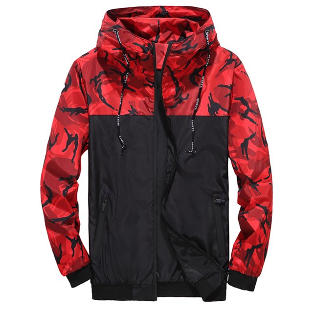 Innerwin Jacket Long Sleeve Mens Coat Fall Hoodie Lightweight Outwear Red L