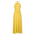 thumbnail image 4 of HKEJIAOI Robes Décontractées Soldes Liquidation Robe Fleurie pour Femmes Mode Décontractée Été Sans Manches Col Rond Robe à Pois Col Licou Fermeture Éclair Robe pour Femme Longues Robes Jaune, 4 of 5