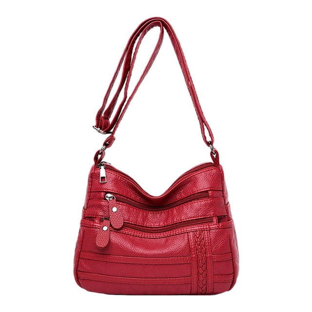 Sacs à Main pour Femmes, Portefeuilles et Sac à Main en Cuir PU Souple à Multiples Poches Rouge. un Sac d'Épaule Rouge en Cuir PU Souple avec Multiples Poches Zippées, accents Tressés et Sangles Ajustables. Convient pour Organiser les Essentiels en Voyage Ou pour un Usage Quotidien.