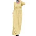 thumbnail image 2 of UKAP Ladies Dress Crew Neck Maxi Dresses Solid Color Swing Party Apricot XL, 2 of 6