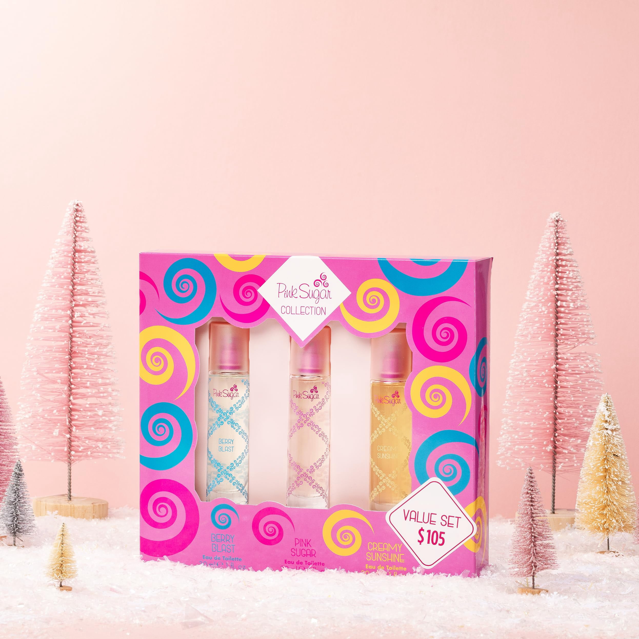 Pink Sugar Coffret 3 PC Women's Perfume Gift Set, Includes 1 Fl Oz Berry Blast, and Creamy Sunshine Eau de Toilette, Travel-Friendly