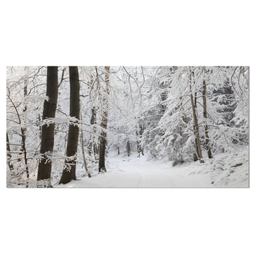Designart Dense Winter Forest and Lane Canvas Wall Art