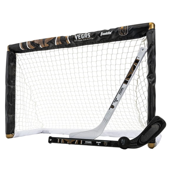 Franklin Sports NHL Golden Knights Mini Hockey Set - Kids Indoor Knee Hockey Goal, Ball, 2 Mini Hockey Stick Combo Set