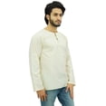 thumbnail image 2 of Atasi Kurta Court Blanc Cassé pour Homme, Col Rond Goutte d'Eau, Chemise en Coton - Moyen, 2 of 7